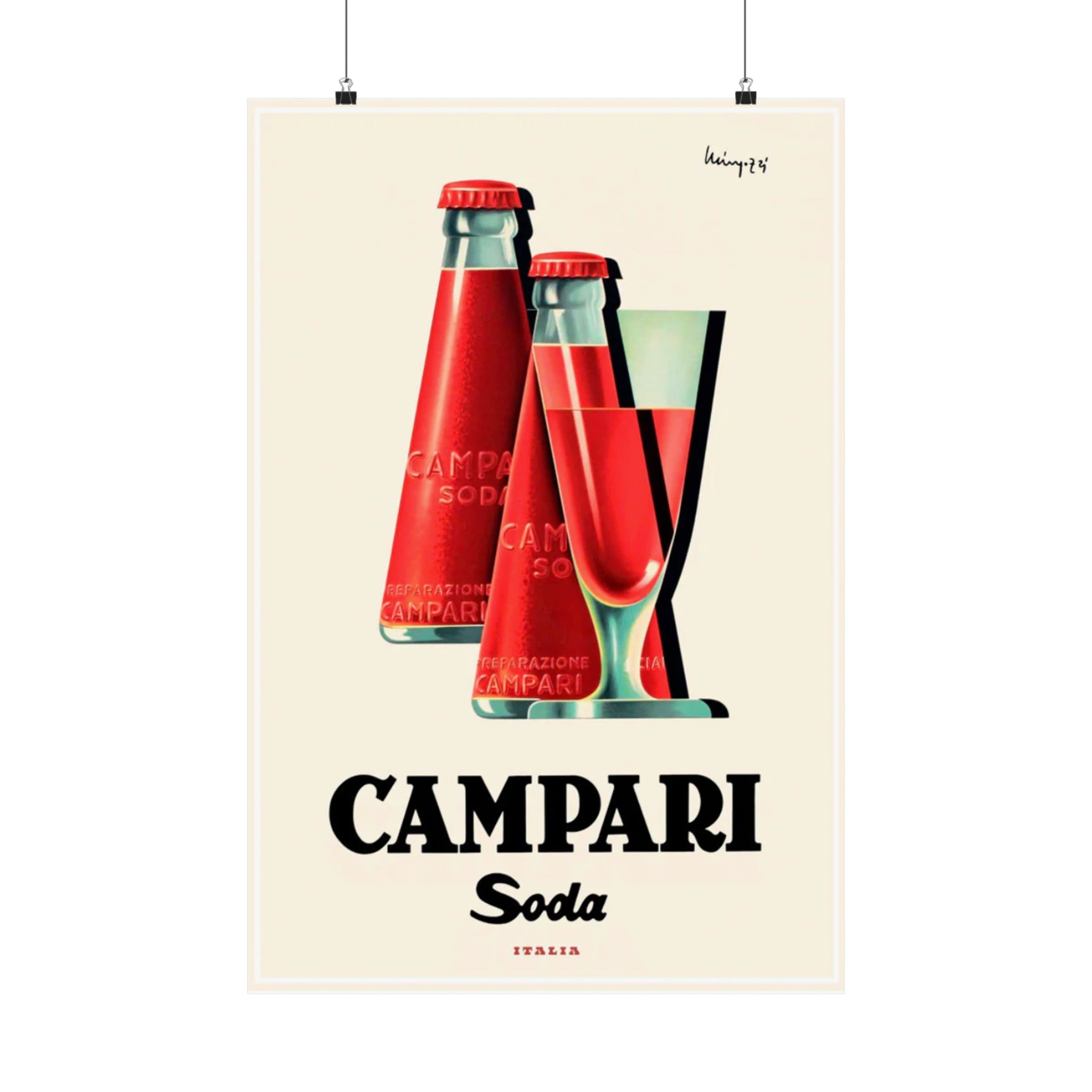 Campari Bottles & Glass Vintage Poster Print | Alcohol Advertising | Italy | Kitchen