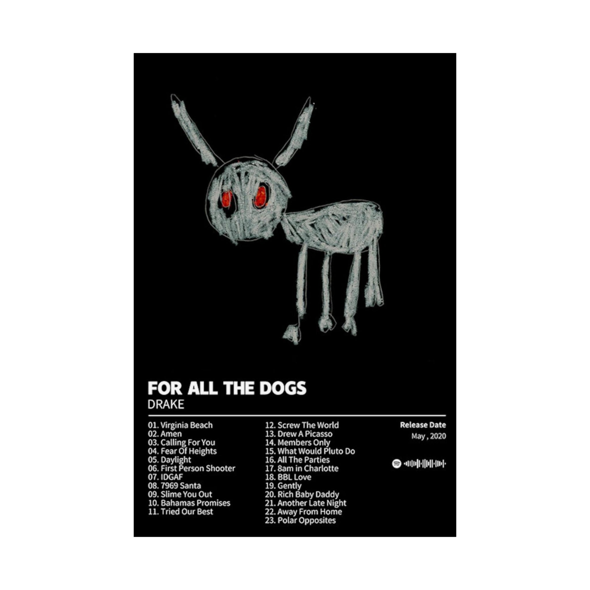 For All The Dogs-Drake Album Custom Posters, Album Tracklist Poster, Custom Prints, Rap Posters, Music Gifts, Wall Decor