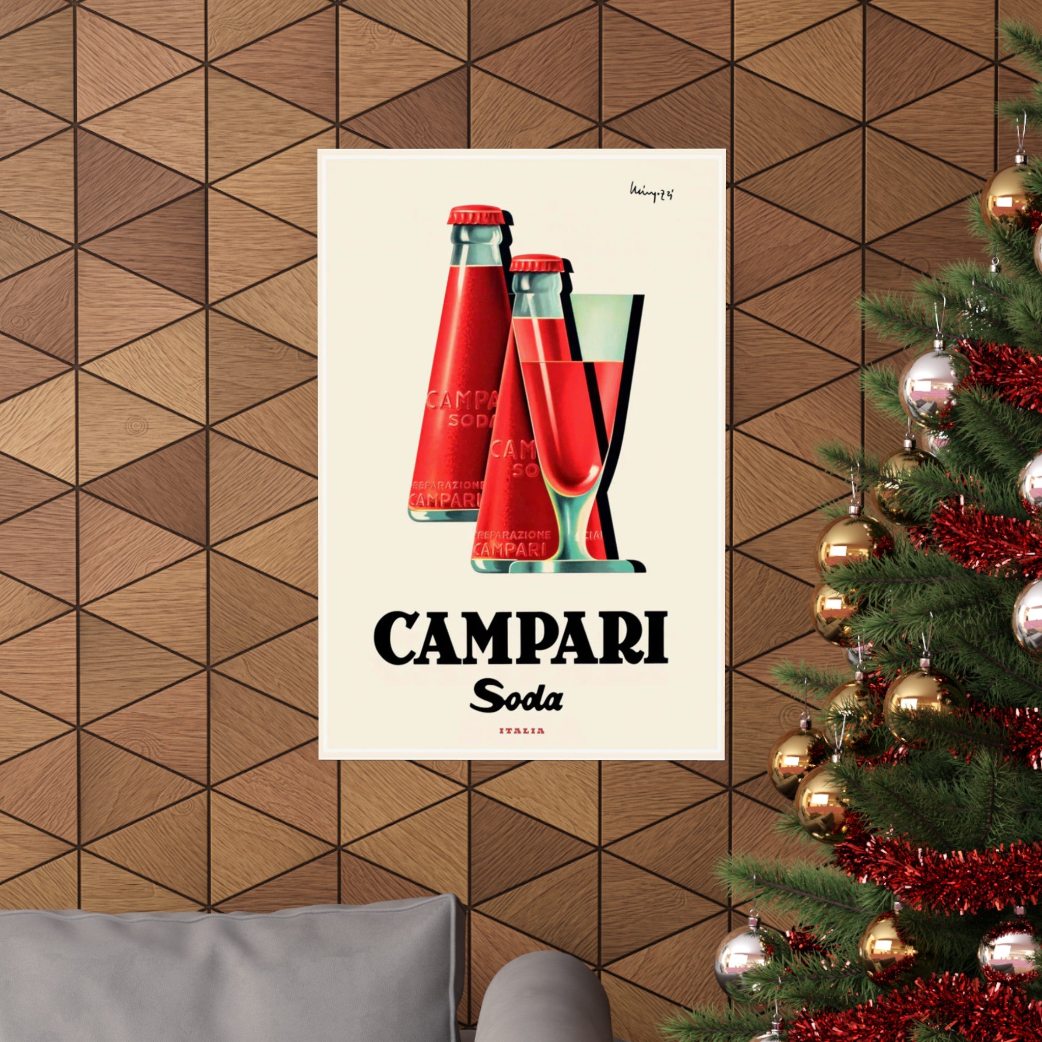 Campari Bottles & Glass Vintage Poster Print | Alcohol Advertising | Italy | Kitchen