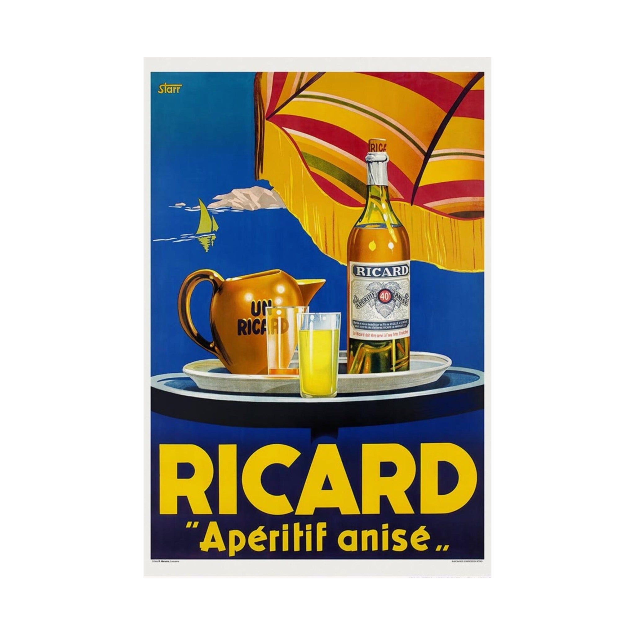 Ricard Aperitif Vintage Poster Print | Wall Art | Retro Advertising Print | French Prints | Food Prints | Kitchen Decor | Ricard | Aperitive