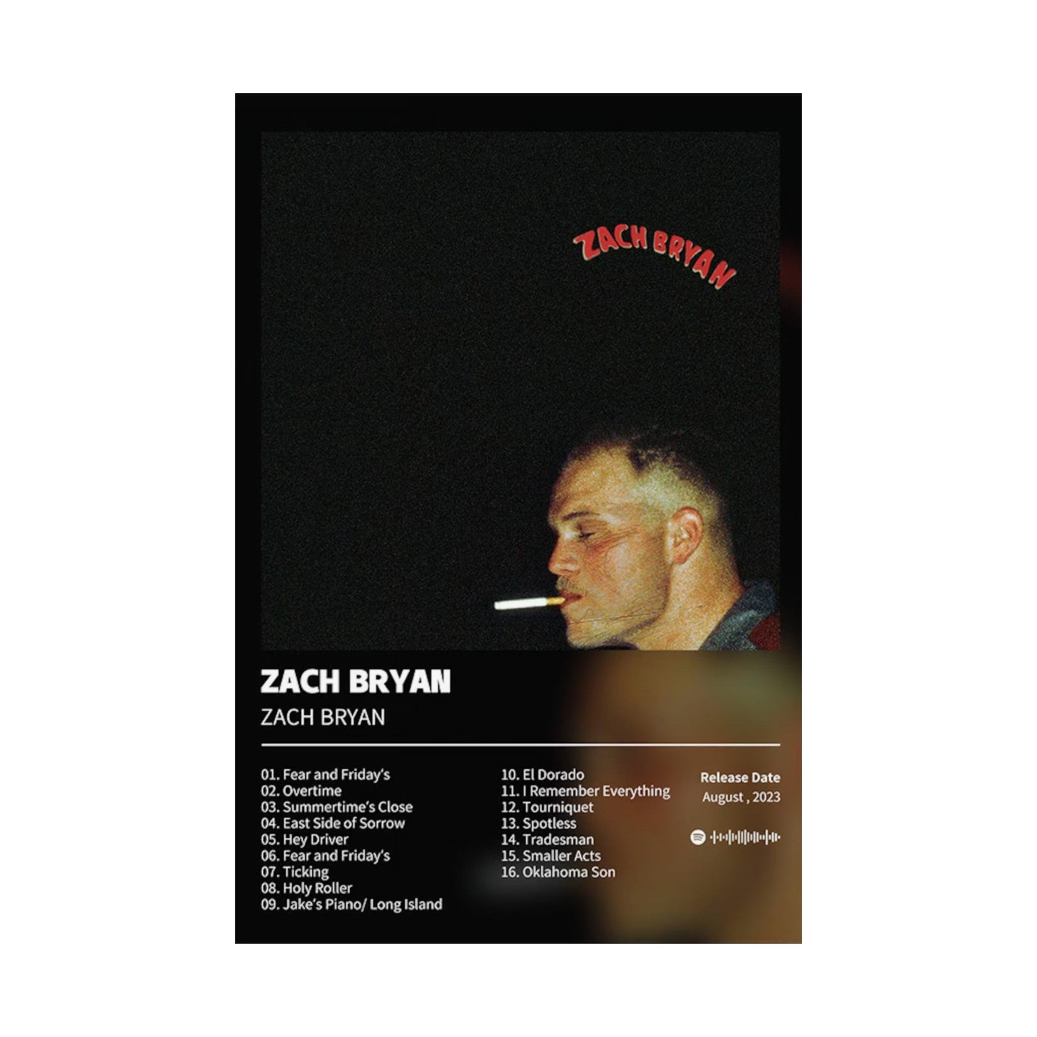 Zach Bryan - Zach Music Album Custom Posters, Album Tracklist Poster, Custom Prints, Rap Posters, Music Gifts