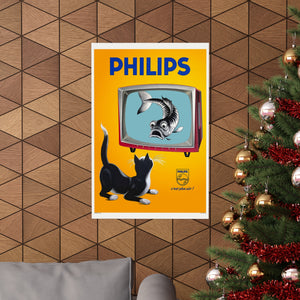 Philips Television 1956 Vintage Poster Print | Philips | TV | Cats | Fish