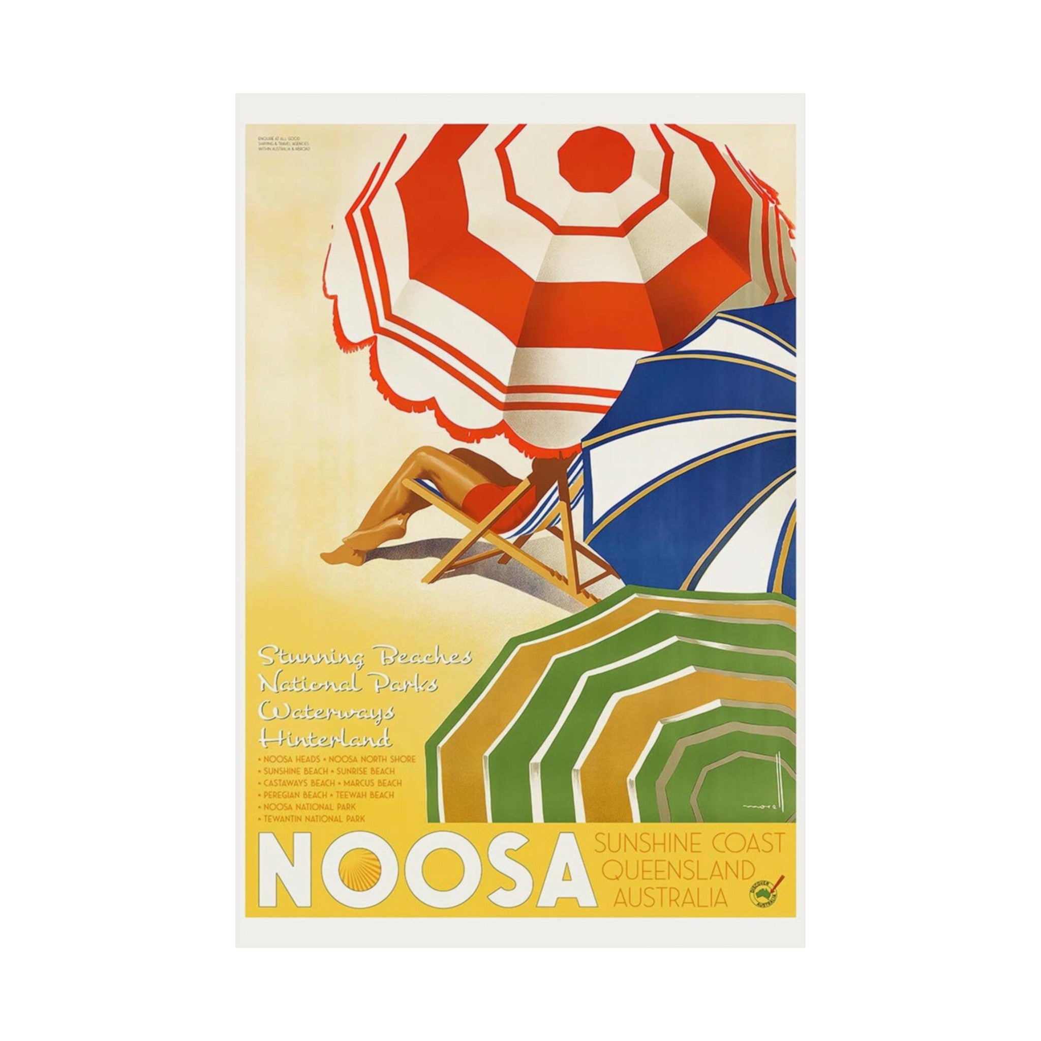 Noosa QLD Wall Print | Retro Advertising Print | Australia | Noosa | Beach | Summer | Travel | Tourism | Holidays