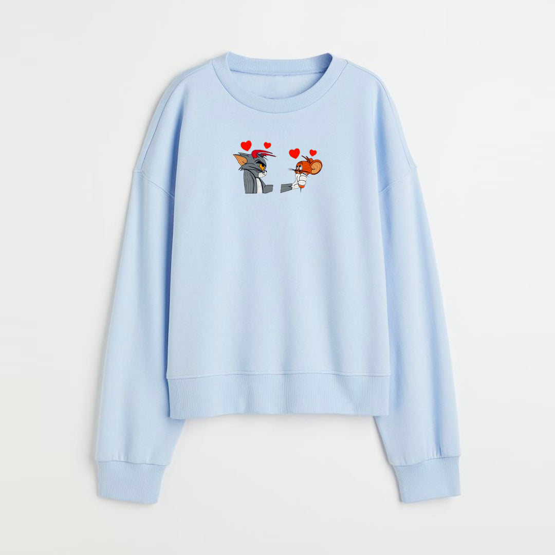 Tom & Jerry Love Heart Custom Embroidered Sweatshirt